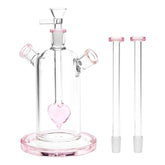 Date Night Heart Perc Dual Neck Glass Water Pipe - 7" / 14mm F - Discreet Smoker